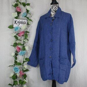 FLAX Blue Long Blazer Size Medium